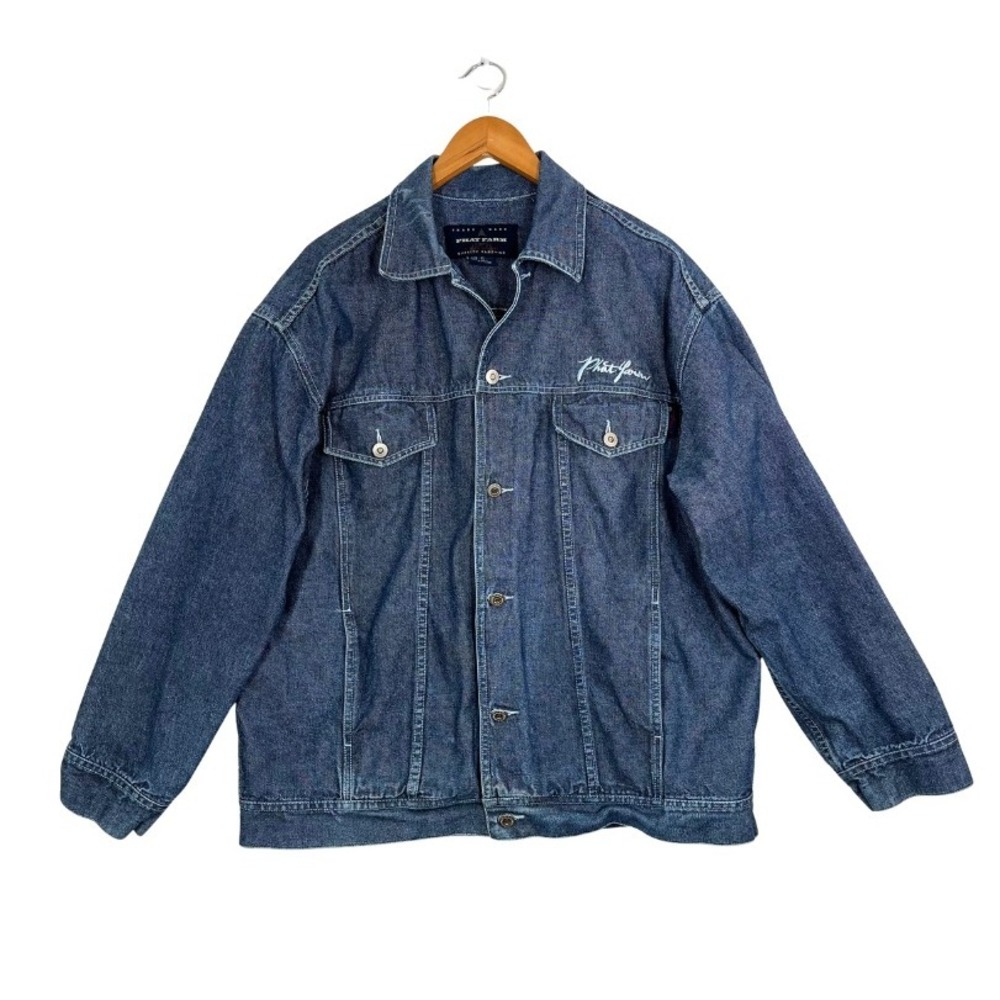 Phat Farm Vintage Denim Jacket Men's XL Y2K Hip Hop Streetwear Blue Jeans‎ Coat